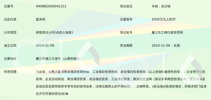 廉江市一碩非融資性擔(dān)保